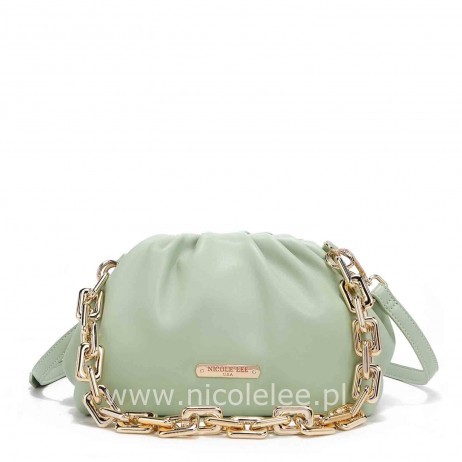 POUCH GOLD CHAIN EMBELLISHED CLUTH GREEN