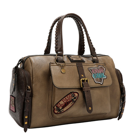 Multi patch boston bag, taupe, torebka